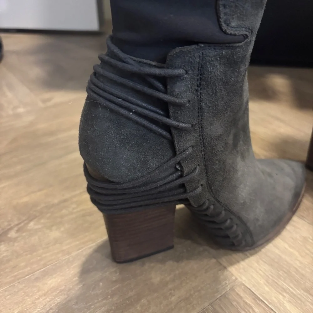 Dolce Vita Over the Knee Gray Suede Boots with Cord Detail around Heel